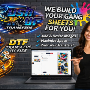 DTF transfers by size custom gang sheet builder Rush Hour Transfers